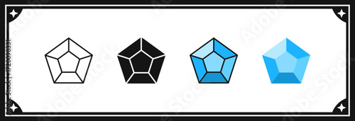 Diamond gem jewel gemstone line icons vector set