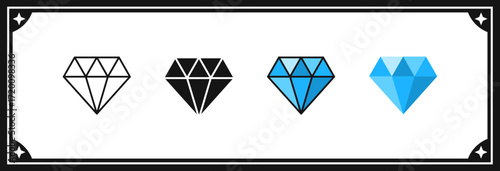 Diamond gem jewel gemstone line icons vector set