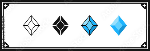 Diamond gem jewel gemstone line icons vector set