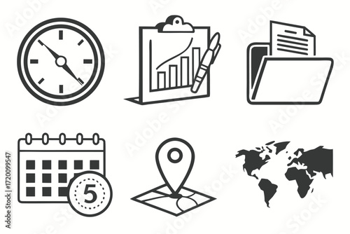 Vector set of business icons for web and mobile design, featuring symbols like shopping cart, mail, money, and office