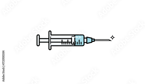 A simple line drawing illustration of a medical syringe ready for injection.