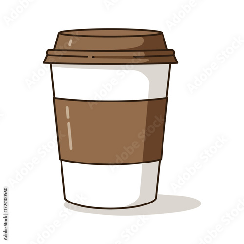 Vector art of a simple illustration of a disposable coffee cup with a lid and sleeve