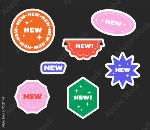 Stickers set with new, special offer, coming soon banners. Color ribbons, tags and stickers. Discoint best price new