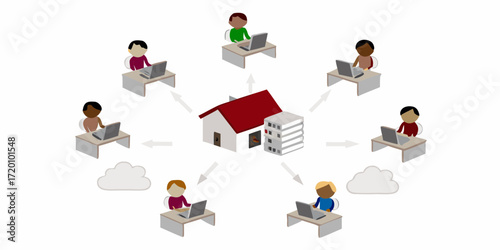 Remote Work Network Connecting People to Central Hub Keywords: remote work, network, connection