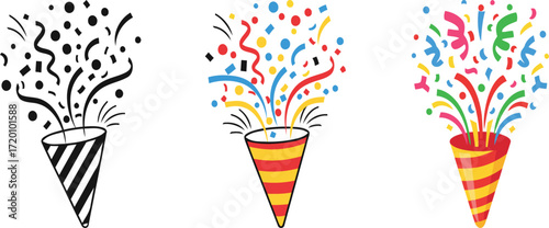 Colorful and Monochrome Party Poppers, Perfect for Celebrations