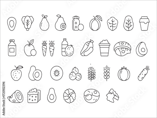 Healthy food line art illustration for diet and nutrition concept