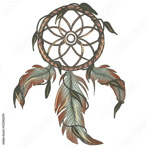 Dreamcatcher with Feathers and Vines, Native American Inspired Design