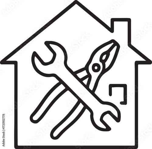 Home repair and maintenance service icon with wrench and pliers