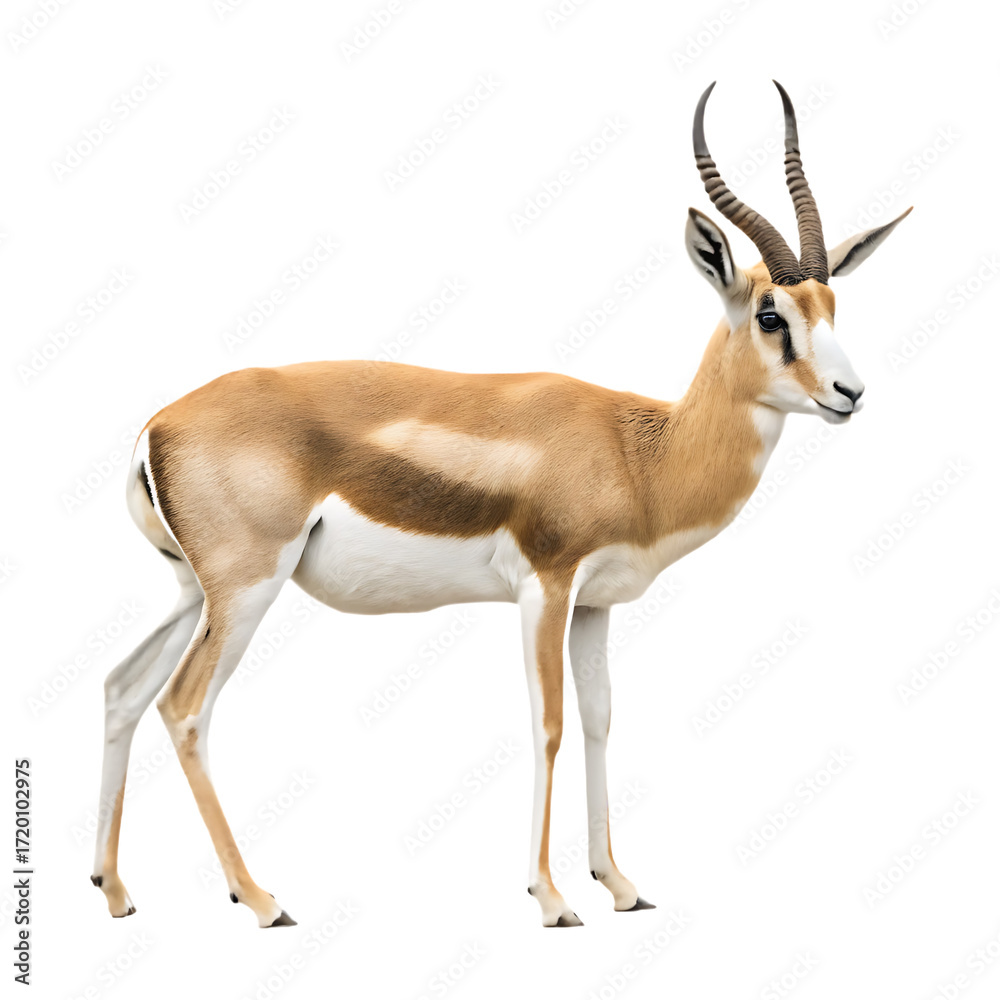 Obraz premium Springbok antelope with curved horns isolated on a transparent background animal