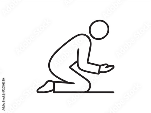 Icon Illustration of Man Kneeling in Supplication or Submission Line Art