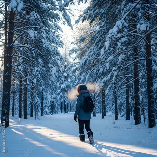 walking in the snow forest