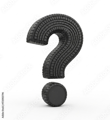 3d AI generated illustration  black question mark tyre tire themed on white background transport traction 
