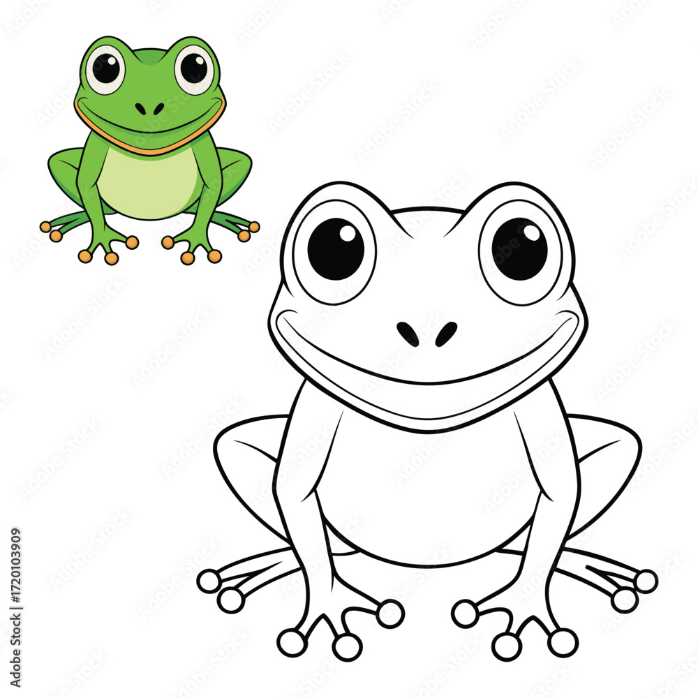Fototapeta premium frog coloring page for kids. Vector cartoon character. Educational game. educational worksheets for kindergarten.