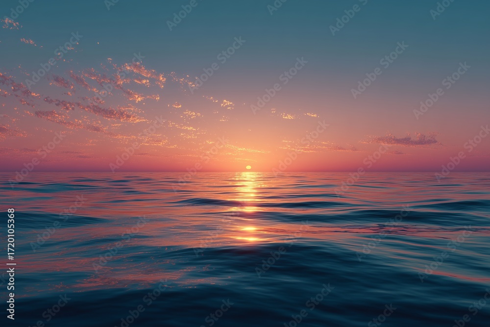 Obraz premium A serene sunset over calm waters, showcasing vibrant colors and peaceful reflections.