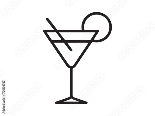 Minimalist vector illustration of a martini glass with lemon slice