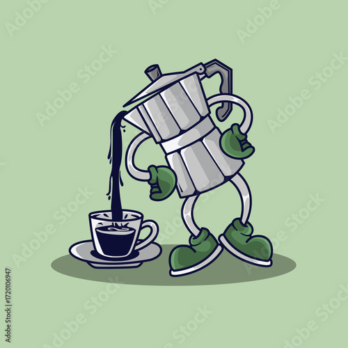 Adorable coffee pot character vector illustration suitable for t-shirts