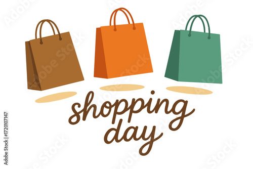 Colorful Shopping Bags on Transparent Background with Shopping Day Text