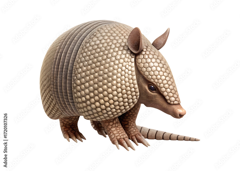 Obraz premium Armadillo with textured shell and claws isolated on a transparent background animal