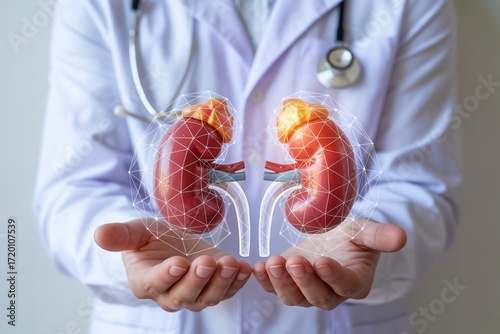 Digital Kidney Health Visualization Held by Medical Professional in Diagnostic Interface