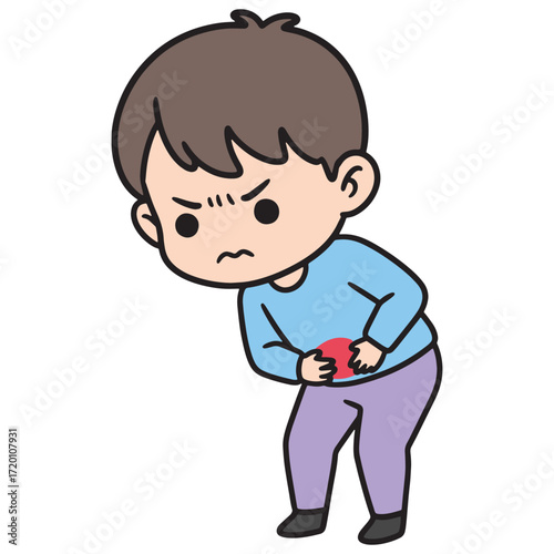 Illustration of a person experiencing abdominal discomfort and pain, conveying a feeling of illness or distress