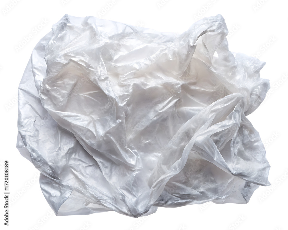 Fototapeta premium Crumpled Transparent Plastic Bag on White Background translucent isolated on a transparent background
