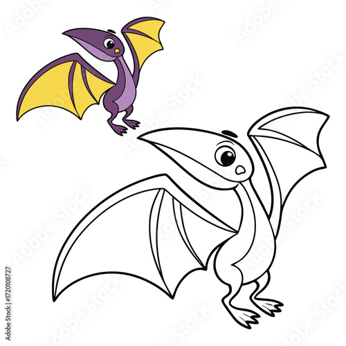 pterodactyl coloring page for kids. Vector cartoon character. Educational game. educational worksheets for kindergarten.