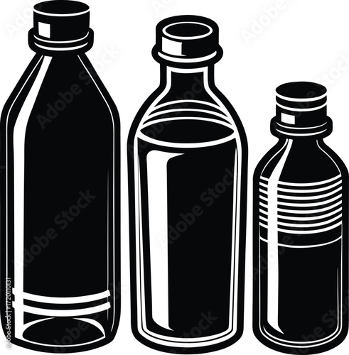 Green and brown beer bottles with a glass isolated on a white background, containerglass, clear, bottlecollection
