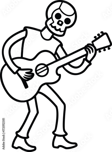 Guitar player cartoon vector illustration with a man rocking out, expression, casual, excitement, audience