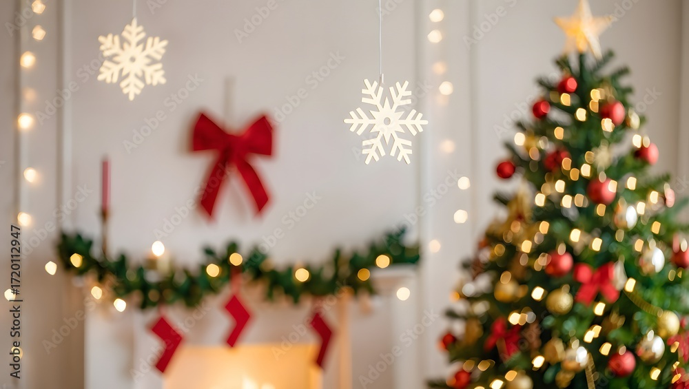 Naklejka premium Festive Christmas decorated room warm lights