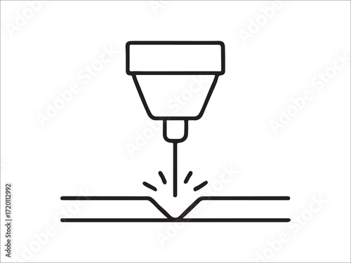 Welding process line drawing with sparks on white background vector