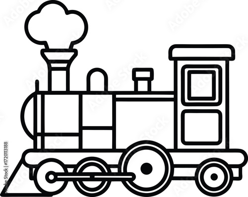 Vector illustration of a vintage toy train, locomotive, and car set for transportation design, entertainment, freight, passenger, railway car, steamtrain