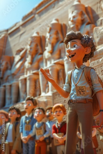 Wallpaper Mural Animated characters exploring ancient Egyptian history at a grand temple site. Torontodigital.ca