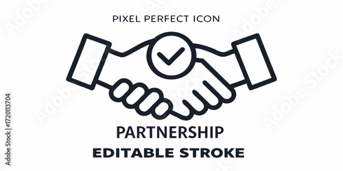 Handshake icon with checkmark symbolizing partnership agreement and successful collaboration