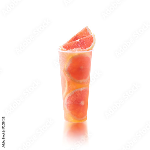Isolated vibrant red grapefruit fruit tea, cold beverage