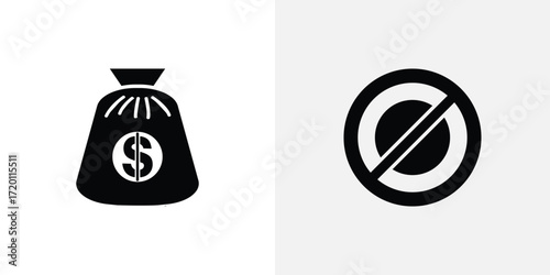 Money bag icon next to a no target symbol