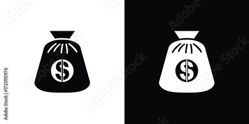 Money bag icon in black and white contrast