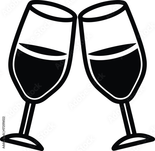Elegant vector illustration of a pair of gold champagne flutes toasting on a white background, perfect for celebrating an anniversary or holiday party, golden, pair, decoration, glamour, classy