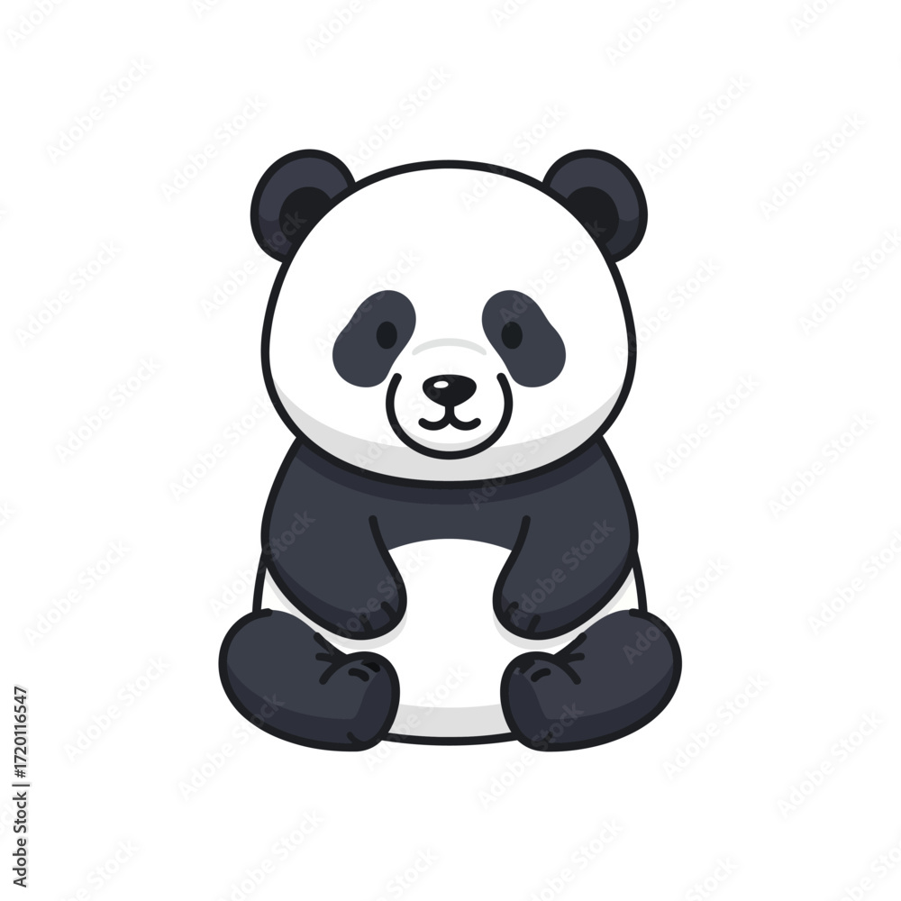 Fototapeta premium Cute cartoon panda sitting down, a charming and adorable illustration of a giant panda with a friendly expression, perfect for children's themes