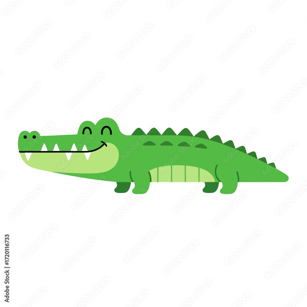 Obraz premium Cute Cartoon Crocodile Illustration A Cheerful Aquatic Reptile with a Playful Grin