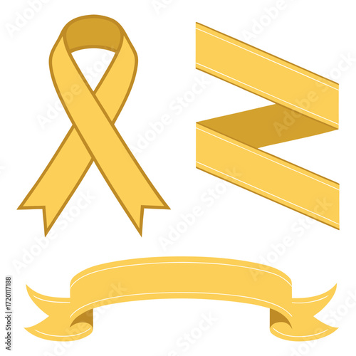 Collection of yellow awareness ribbons and banner