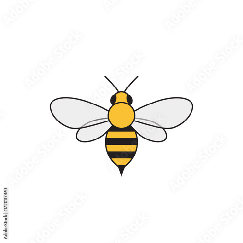 A simple and clear illustration of a bee with its wings spread, against a white background
