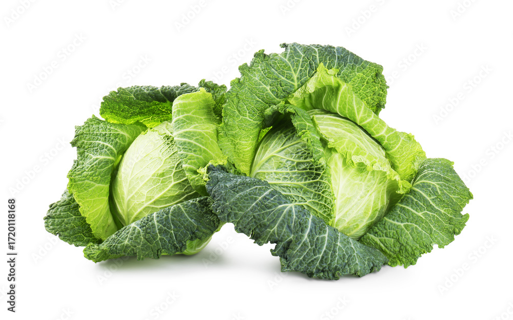 Obraz premium Fresh ripe Savoy cabbages isolated on white