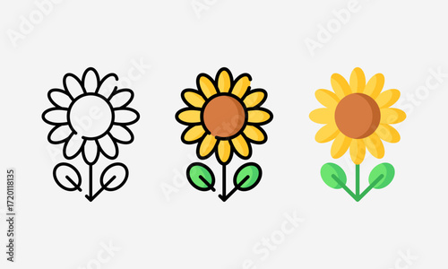 Sunflower Icon Set in Three Styles

