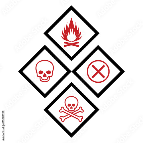 Hazard symbols for flammable toxic and harmful substances