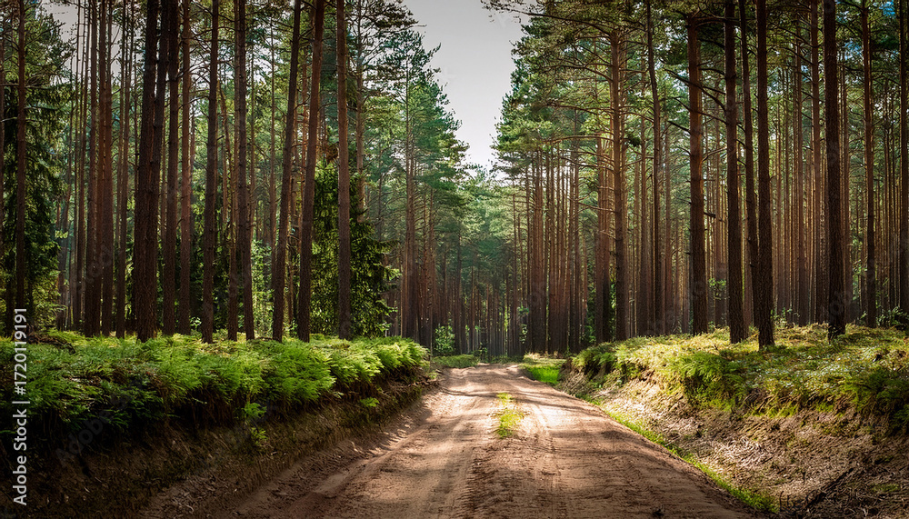 Fototapeta premium A Nearly Overgrown Dirt Road In A Pine Forest
