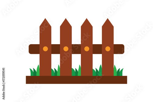 Cartoon wooden fence pieces with grass vector illustration