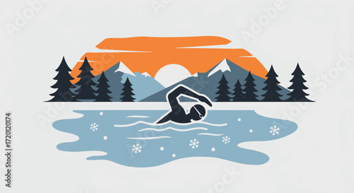 Swimming in Winter A Motivational Illustration of Overcoming Challenges in the Cold