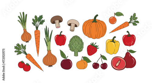 A vibrant collection of fresh fruits and vegetables illustrating healthy eating options for a balanced diet.