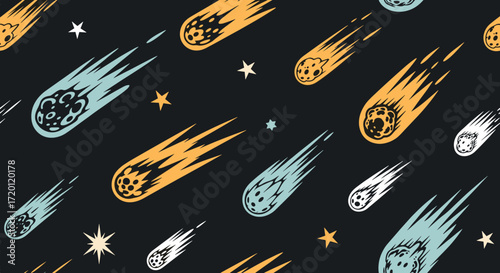 Illustration of comets meteors and stars in outer space galaxy celestial.