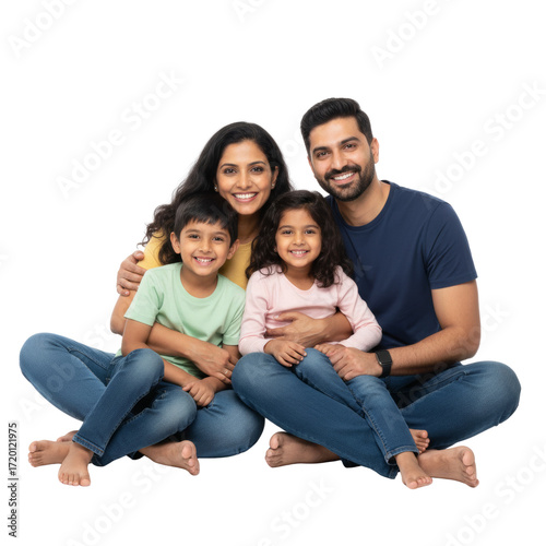 Cheerful family portrait with transparent background highlighting joy and togetherness, capturing